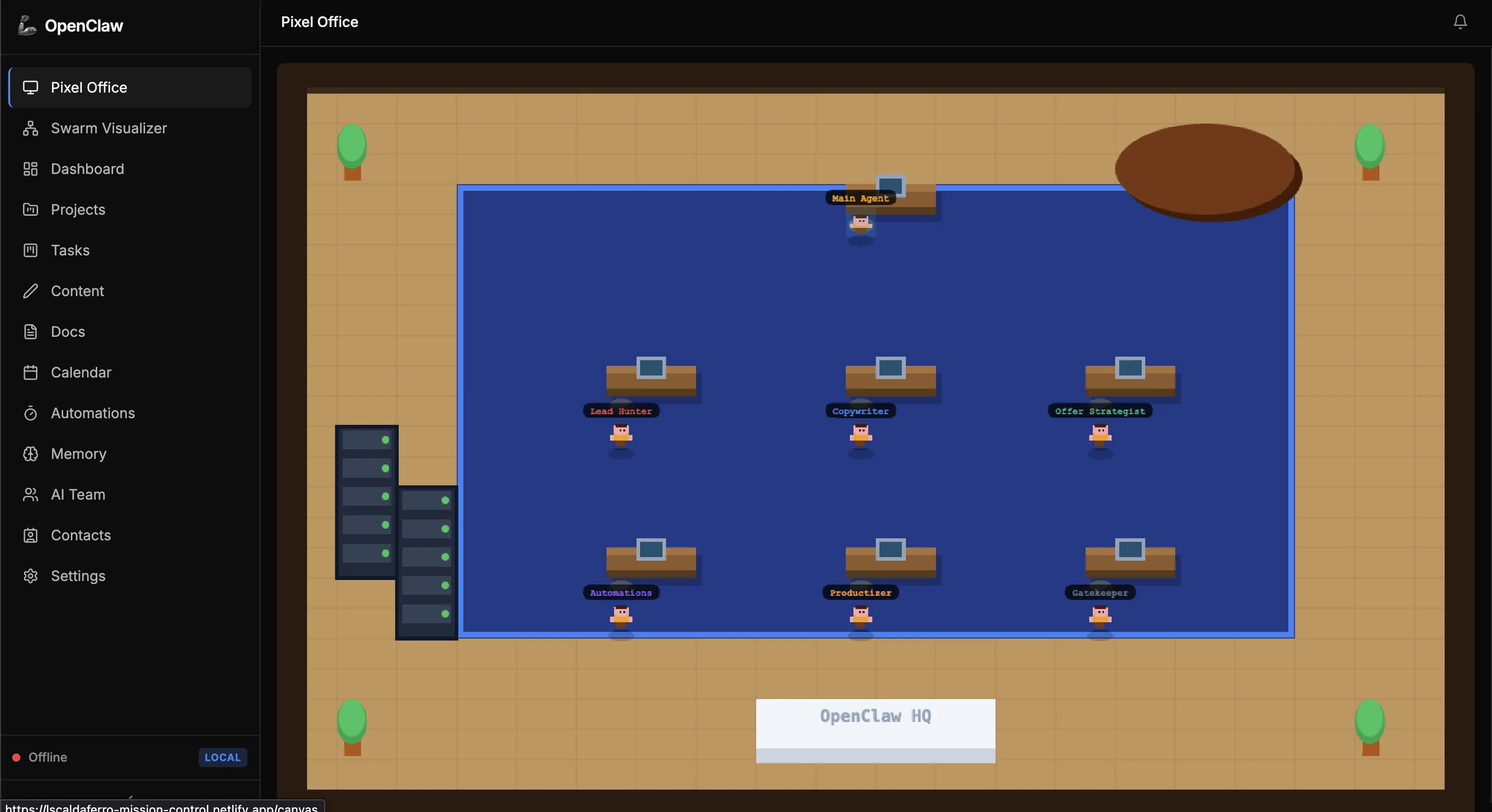 Pixel Office de Mission Control